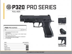 SIG SAUER P320 "PROFESSIONAL" L320F-9-BXR3-PRO NON LDC